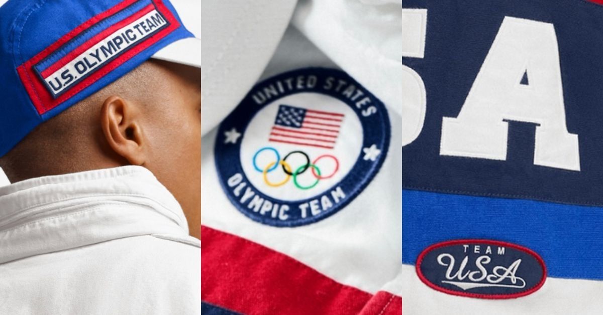 Closeup screenshots of details from Team USA's closing ceremony outfits