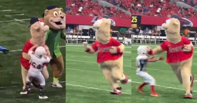 Braves Mascot Sends Youth Football Player Flying During Halftime