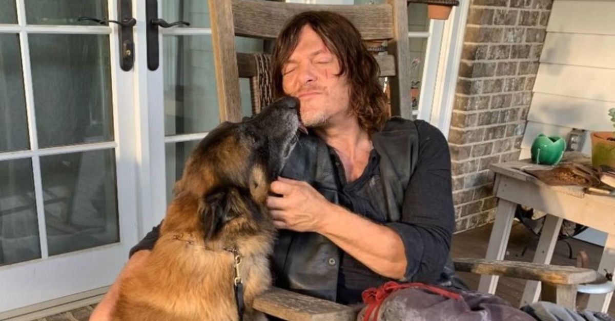 Norman Reedus with dog star from "The Walking Dead"