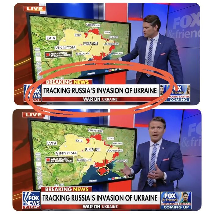 Screenshot of Pete Hegseth during Fox News segment about Russian invasion of Ukraine