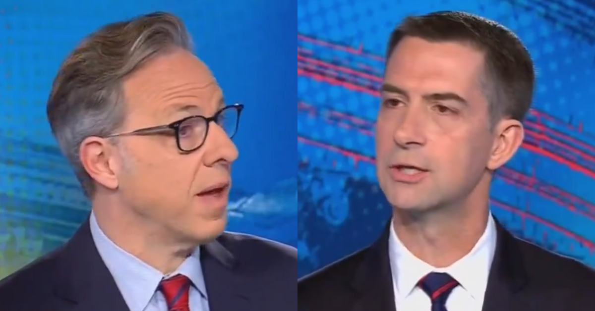 Screenshots of Jake Tapper and Tom Cotton