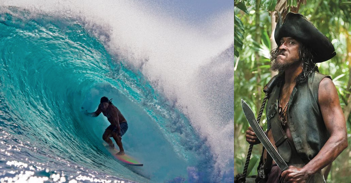 Tamayo Perry surfing; Tamayo Perry in "Pirates of the Caribbean"